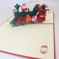 Handmade 3d Pop Up Christmas Card Vintage Steam Train Santa Claus Teddy Bear Guitar Music Drum Papercraft Laser Cut Origami Kirigami Greeting